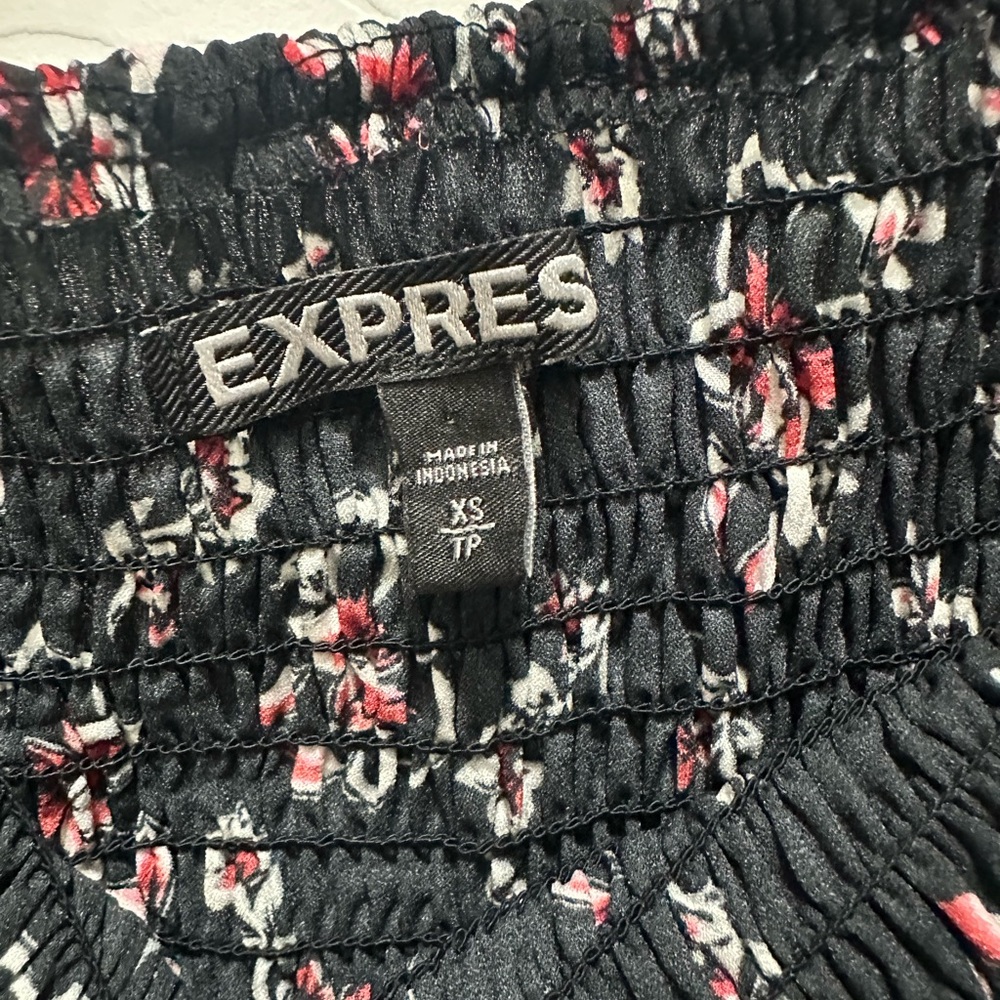 Express Black Floral Off-Shoulder Blouse - Picture 3 of 4